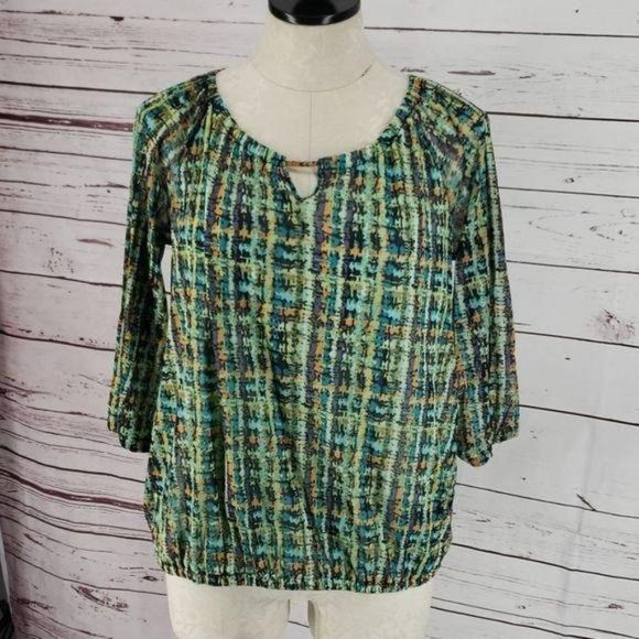 Larry Levine Green Multi Colored‎ Medium Scoop Neck Blouse - Picture 3 of 8